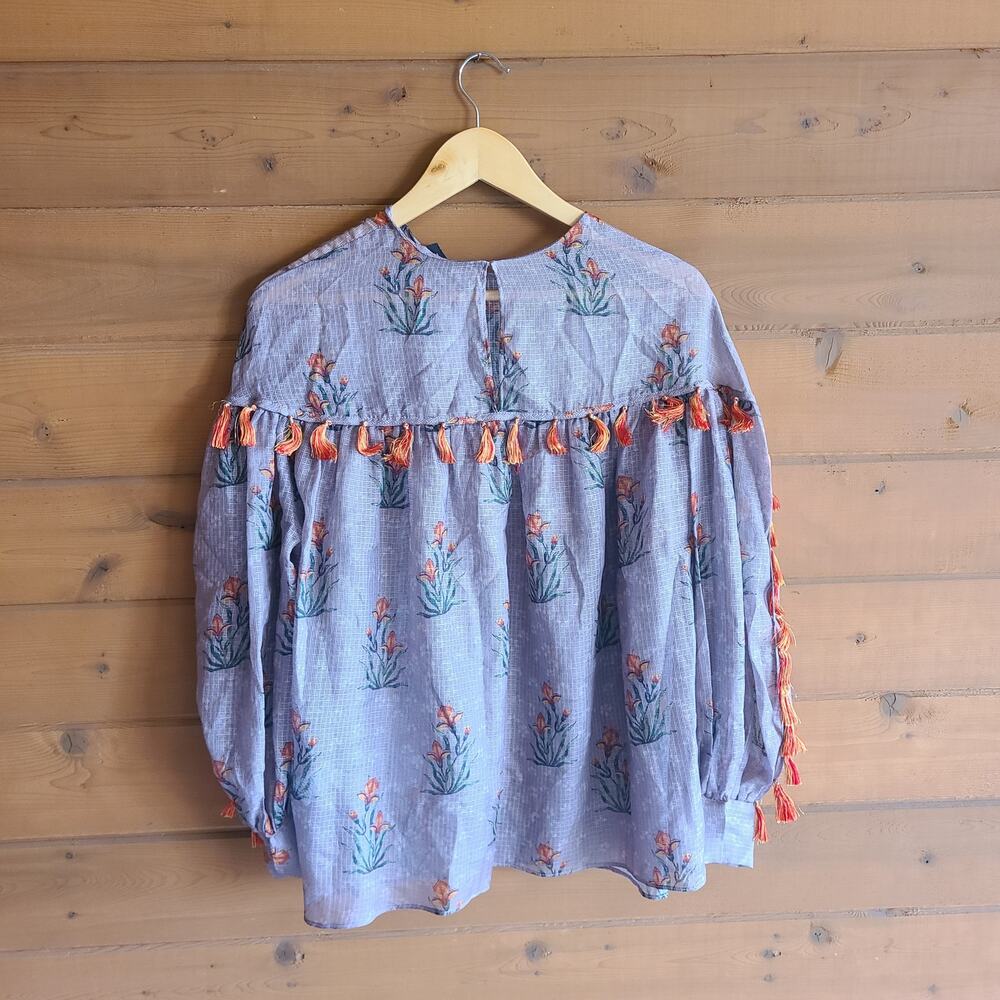Anthropologie Top Sachin Babi Blouse Acacia Floral Tassle Cottagecore Boho NWT M - Picture 4 of 7